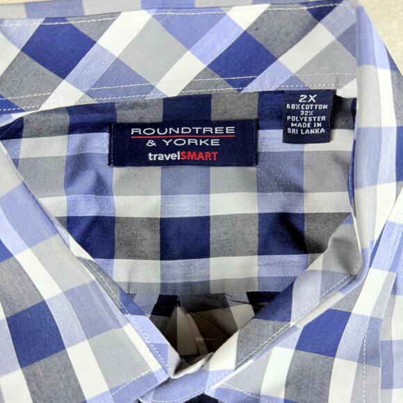 Roundtree & Yorke TravelSmart Button Down Shirt Men's 2X Long Sleeve Blue Plaid - Picture 3 of 5